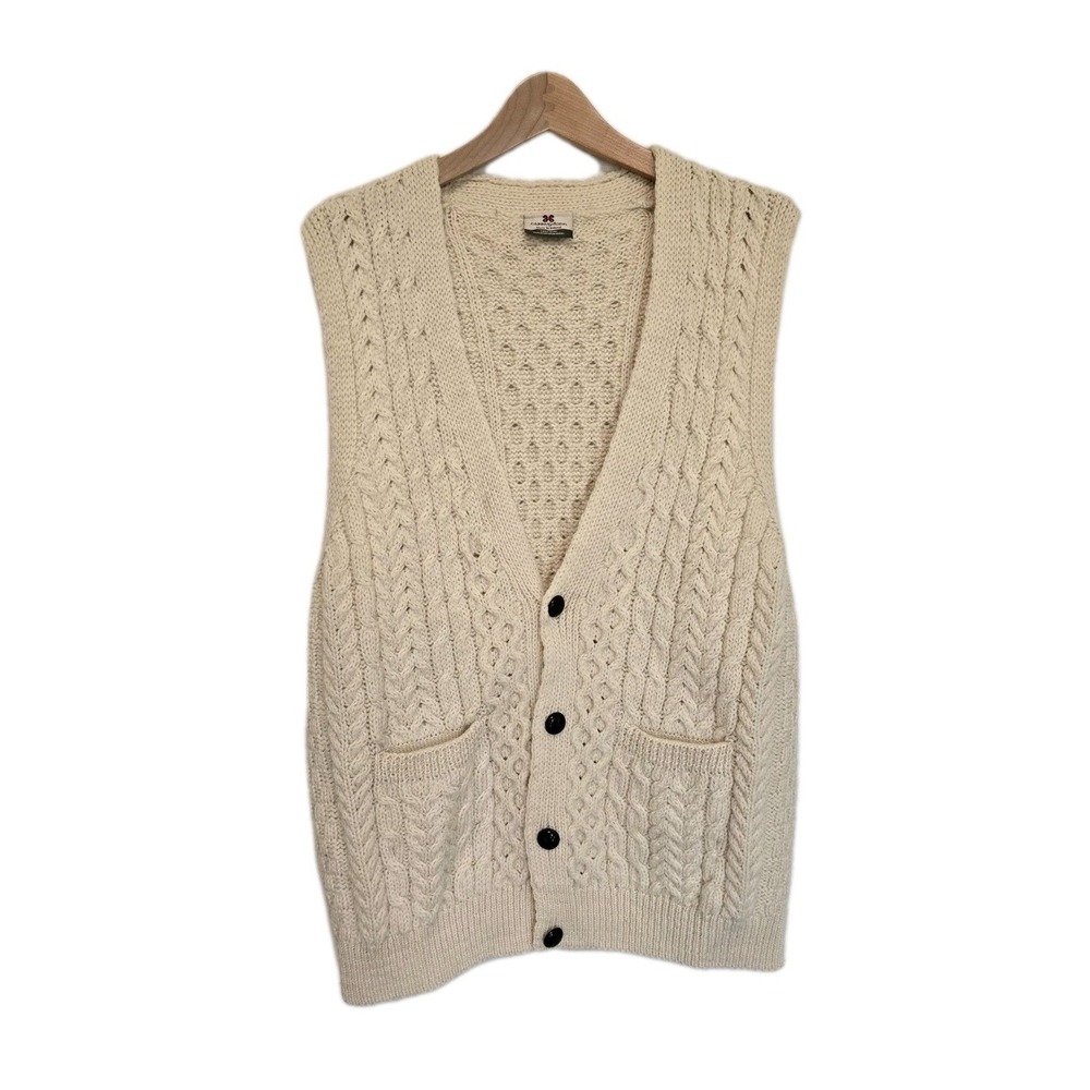 Carraig Donn Mens Size XL Wool Knit Fisherman Sweater Vest Ireland‎ White